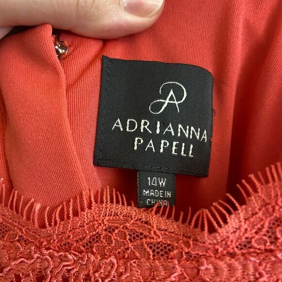 NEW Adrianna Papell Coral Pink Sleeveless Lace Sheath Dress Size 14W - Picture 3 of 4